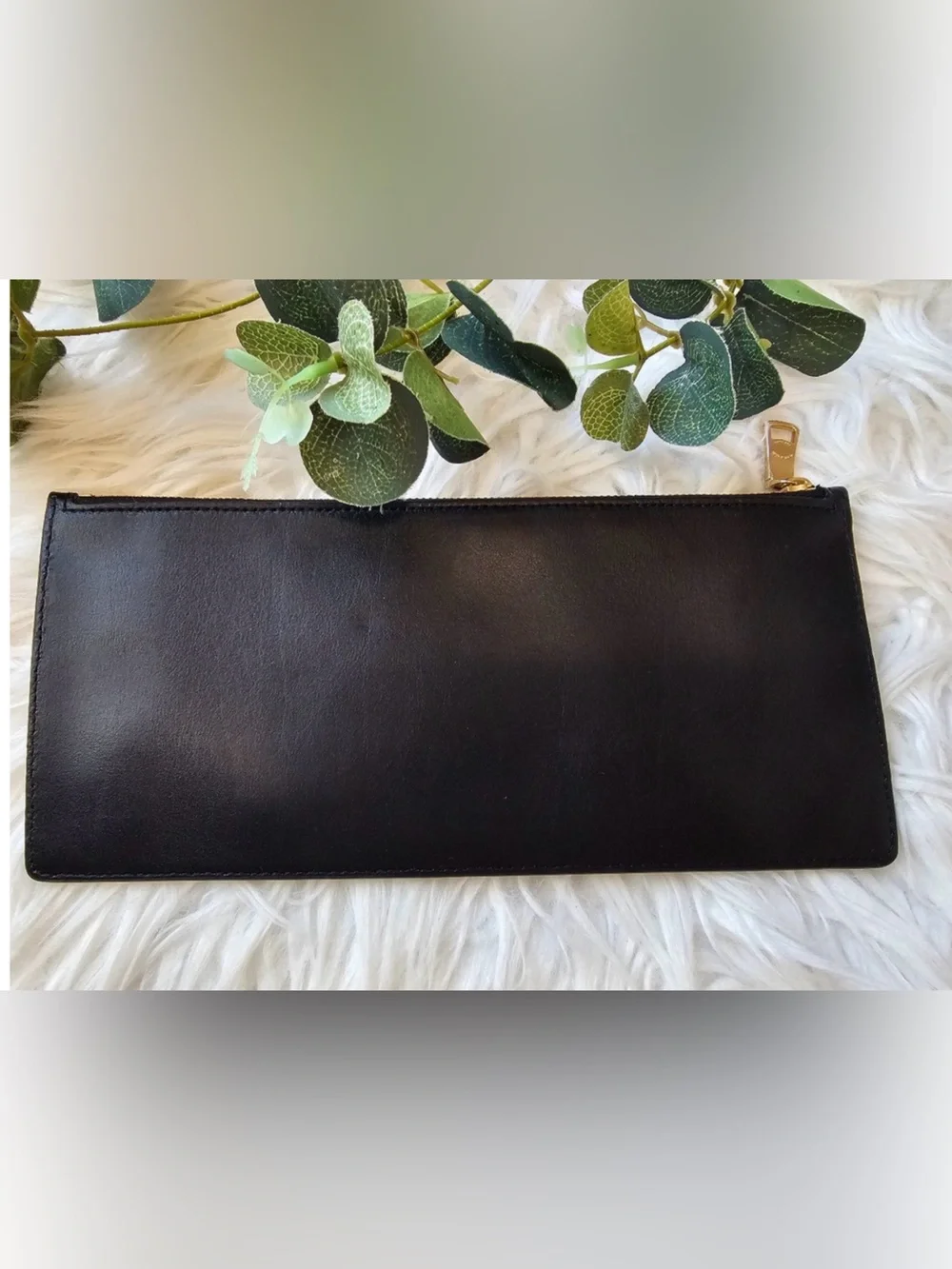 Coach Black Leather Long Zip Pouch with Gold Hardware